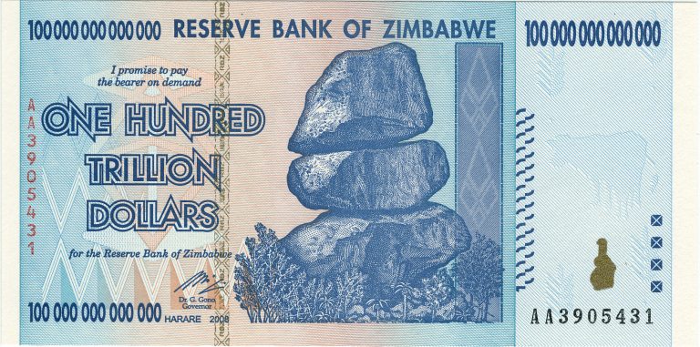 The Zimbabwe 100 Trillion Dollar Note Trillion Dollar Bill